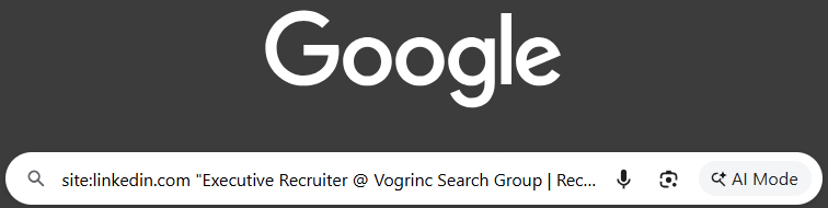 2. Use Google’s site: operator to search LinkedIn.com for the specified job title and company (put in quotes to designate exact phrase).