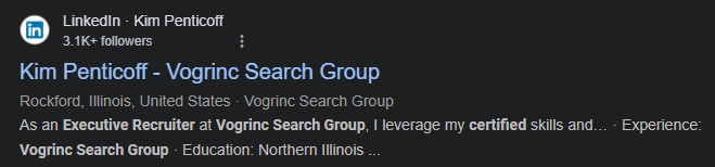 3. Google will display public profile results for the specified job title and company.